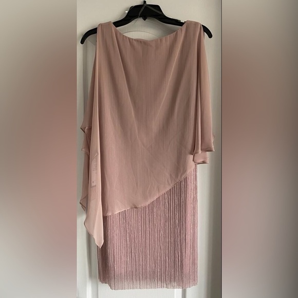 NWT Connected Apparel Pink Petite Sheath Chiffon Overlay Cocktail Dress - Picture 4 of 9
